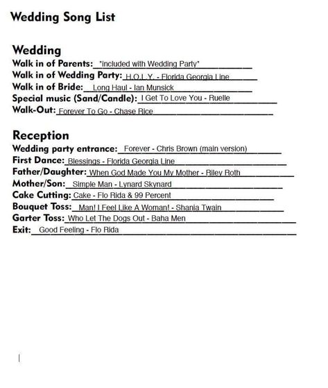 Wedding song list Wedding Day Song List, Ceremony Songs Wedding, Do Not Play Wedding Songs, Song List For Wedding, What Songs Do You Need For Wedding, Grand Entrance Wedding Songs, Wedding Song List Checklist, Songs For Wedding, Wedding Ceremony Song List