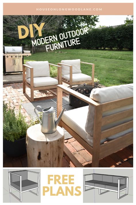 DIY Modern Outdoor Chairs - House On Longwood Lane Kursi Outdoor, Chairs Diy, Modern Outdoor Sofas, Modern Outdoor Chairs, Outdoor Couch, Diy Outdoor Decor, Diy Garden Furniture, Patio Makeover, Modern Outdoor Furniture