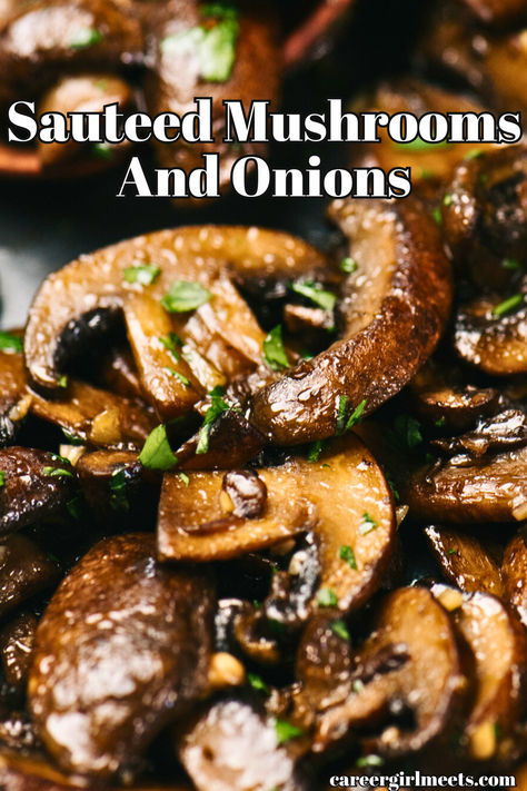 OMG, these sauteed mushrooms and onions are the perfect dinner side when serving steak, burgers, chicken, or any meal. This best recipe is incredibly delicious, and the mushrooms are caramelized to perfection with the onions. They are sauteed with garlic, butter, olive oil, and some red wine (no Worcestershire). This recipe is better than any fine steakhouse!!

// sauteed mushrooms and onions // dinner recipes // Onions And Mushrooms Sauteed, Mushroom Bell Pepper Onion Recipe, Sauteed Mushrooms And Onions For Steak, Steak With Sauteed Mushrooms, Onion And Mushroom For Steak, Mushrooms For Burgers Sauteed, Onion And Mushroom Sauteed, Mushrooms And Onions Sauteed, Steak Tips With Mushrooms And Onions