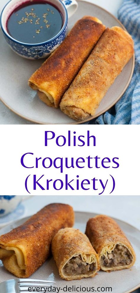 Easy Polish Recipes, Polish Food Traditional, Croquette Recipe, Swedish Foods, Mushroom Filling, Poland Food, European Dishes, Ukrainian Recipes, Clarified Butter