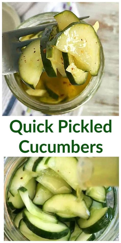 Quick Pickled Cucumbers are super easy to make and exactly what their name implies: a delicious pickle in less than an hour. It takes almost as long to write the title, as it does to put them together. #pickles #cucumbers #ginger #garnishes #condiments Simple Pickled Cucumbers, Quick Pickle Recipes Simple, Quick Pickled Cucumbers And Onions, Pickled Mini Cucumbers, Pickling Recipes Cucumber, Cucumber Pickles Easy, Large Cucumber Pickle Recipes, Easy Pickles Recipes, Quick Dill Pickles Recipe