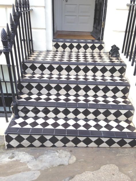 Victorian Path, Tiled Steps, Exterior Steps, Porch Tiles, Flagstone Tile, Front Door Colours, Brighton Marina, Front Path, Cleaning Ceramic Tiles