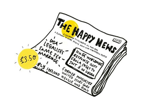 Good News Illustration, Newspaper Doodle, Newspaper Branding, Happy Newspaper, Newspaper Illustration, Good In The World, Happy News, Positive News, Good Notes