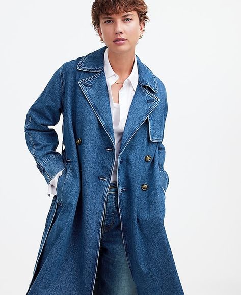 Denim Double-Breasted Crop Trench Coat in Ravenwood Wash | Madewell Crop Trench Coat, Jean Trench Coat, Cropped Trench Coat, Community Development, Fit Body, Madewell Denim, Clothes Horse, Raglan Sleeve, Denim Women