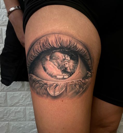 The reflection in the eye is of the customer and her dad when she was a child Crying Eyes, Memorial Tattoo, The Reflection, Eye Tattoo, Tattoos For Kids, The Eye, A Child, New Work, Tatting