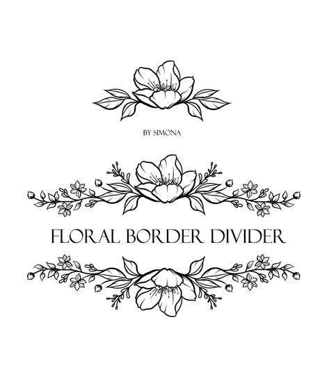 Flowers Floral Border Divider hand drawn LOGO | Etsy Art Border, Wedding Svg, Floral Border Design, Hand Drawn Logo, Logo Art, Pola Sulam, Invitation Wedding, Flower Border, Art Clipart