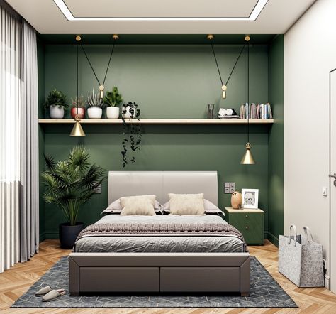 51 Green Bedrooms With Tips And Accessories To Help You Design Yours Light Green Rooms, Olive Green Bedrooms, Mint Bedroom, Green Bedroom Walls, Green Bedroom Design, Green Bedroom Decor, Green Accent Walls, Sage Green Bedroom, Green Bedroom