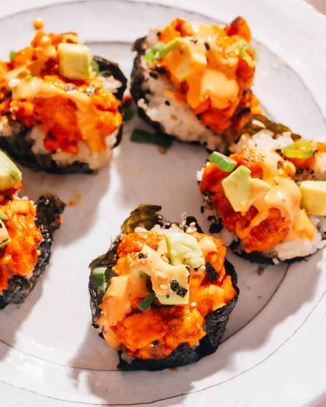 Baked Salmon Rice Muffins (Easy Sushi Cups) Spicy Salmon Rice Muffins Hungry Happens, Sushi With Spicy Mayo, Spicy Mayo Recipe For Sushi, Mexican Chicken Seasoning, Salmon Rice Muffins, Sushi Bake Salmon And Crab, Spicy Salmon Rice Muffins, Spicy Salmon Recipes Sushi, Spicy Salmon Sushi Bake