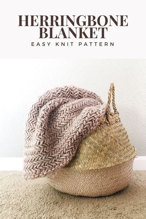 Herringbone Knitting Pattern, Simple Knitting Patterns, Herringbone Stitch Knitting, Knit Throw Blanket Pattern, Easy Knit Blanket, Simple Knitting, Herringbone Blanket, Knitting Patterns Free Blanket, Throw Blanket Pattern