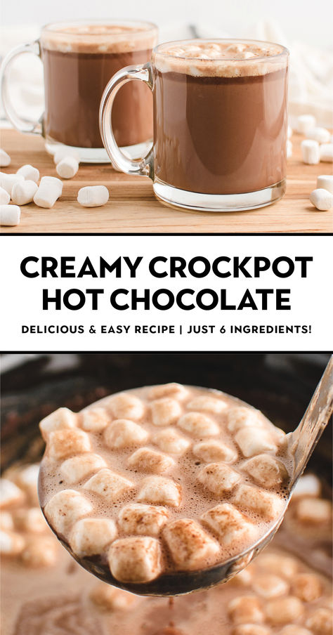 Creamy Crockpot Hot Chocolate Hot Cocoa Recipe With Milk, Hot Cocoa Bar Crockpot, Hot Cocoa Night, Creamy Crock Pot Hot Chocolate, Crockpot Hot Cocoa Easy, Homemade Hot Cocoa Crockpot, Crockpot Hot Cocoa For A Crowd, Crock Pot Hot Chocolate Recipe Easy, Baby Shower Hot Cocoa Bar