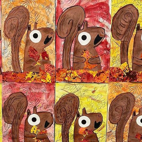 Fall Art Ideas For Kindergarten, Fall Ideas Kindergarten, Fall Art 2nd Grade, Kindergarten Art Fall, Autumn Art Kindergarten, Preschool Art Fall, Squrriel Craft, Pre K Fall Art, Fall Art Elementary