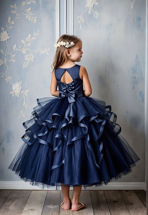 Canikat Girl's Sleeveless Dress Ruffled Tiered Solid Color Summer Tunic Dresses Navy Blue And Burgundy Flower Girl Dress, Kid Dress Design, Navy Flower Girl Dress, Navy Blue Flower Girl Dresses, Flower Girl Dresses Navy, Enchanting Dress, Flower Girl Dresses Blue, Blue Flower Dress, Voluminous Skirt