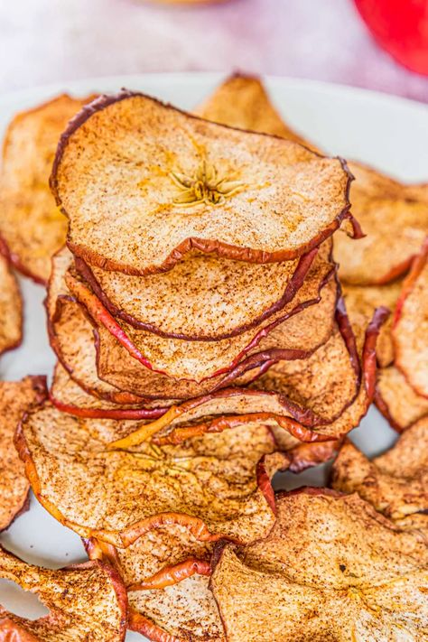 Air Fryer Apple Chips (with cinnamon!) — Low Carb Quick Apple Chips Dehydrator, Air Fryer Apple Chips, Air Fryer Chips, Apple Chips Recipe, Carb Quick, Dehydrated Apples, Cinnamon Apple Chips, Apple Snacks, Easy Snacks For Kids