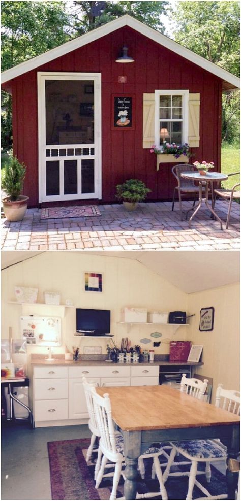 Top 80 Gorgeously Comfortable She Sheds and Backyard Tiny Houses Tiny Shed Ideas, Backyard Tiny House, Shed Guest House, Sheds Ideas, Backyard Art Studio, Red Shed, Studio Shed, Shed To Tiny House, House Shed