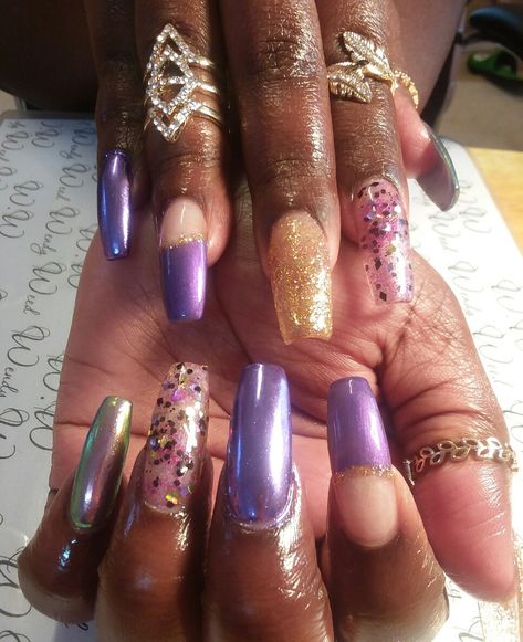 Acrylic Nails Purple and Gold Wendy Weed Glamour Nails Purple And Gold, Acrylic Nails Purple, Nails Purple, Square Acrylic Nails, Pedicure Nails, Nail Tech, Nail Ideas, Acrylic Nails, Nail Art