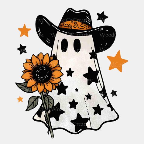 Ghost Cowgirl Wallpaper, Cute Ghost Door Hanger, Halloween Heat Transfers, Halloween Decorations Painting, Halloween Screensavers Laptop, Cowboy Ghost Wallpaper, Cute Halloween Prints, Cute Ghost Outline, Cowboy Ghost Tattoo