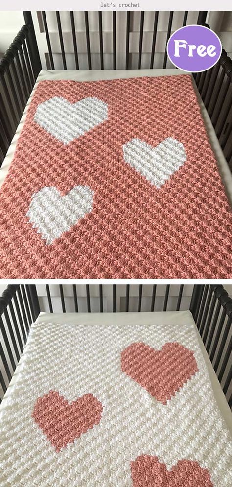 Hearts Blanket Free Crochet Pattern Heart Blanket Crochet Pattern, Crochet Borders For Blankets, Heart Blanket Pattern, Crochet Heart Blanket, Crochet C2c Pattern, C2c Crochet Pattern Free, Free Baby Blanket Patterns, C2c Crochet Blanket, Heart Blanket