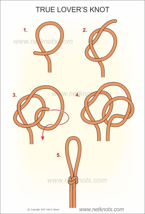 How to tie a True Lover's Knot illustrated, animated and explained by NetKnots Simpul Makrame, Knot Tutorial, Survival Knots, Knots Guide, Nautical Knots, Paracord Knots, Tie A Knot, Knots Diy, Knots Tutorial