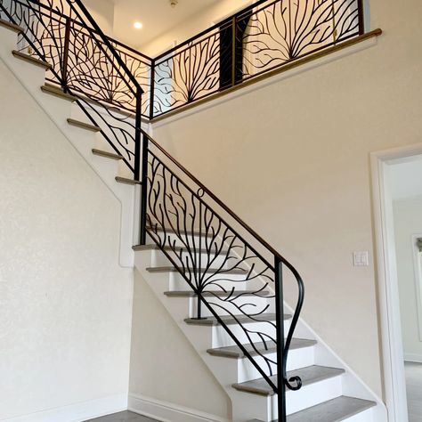 Custom wrought iron railings for your home & business | Signature Metal Works Metal Railing Design, Stairs Railing Design, Railings Stairs, Indian House Exterior Design, Art Deco Style Interior, Wrought Iron Railings, Modern Railing, Wrought Iron Handrail, Modern Stair Railing