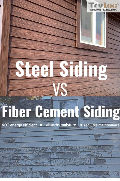 When comparing these two powerhouse materials used for siding—steel and fiber cement—you will find that steel has the advantage by a long shot. Steel siding offers more opportunities for creating unique exterior designs, while providing enhanced durability and weather tolerance. Exterior House Siding, Steel Siding, Green Exterior, Fiber Cement Siding, Cement Siding, Log Siding, Home Building Tips, Home Exterior Makeover, Exterior Makeover