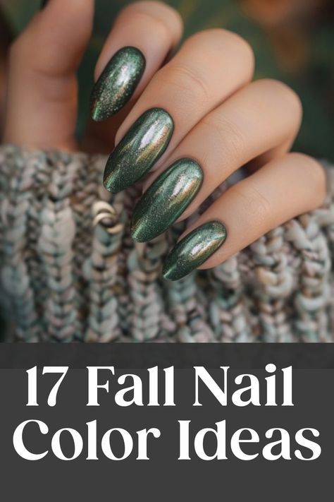 Green Olive Dirty Martini Nails, Bronze Nails Designs Fall, Fall Color Gel Nails, Earth Tone Nail Designs, Green Chrome Nails Designs, Green Nails Fall, Fall Green Nails, Fall Nails Green, Autumn Nail Colours