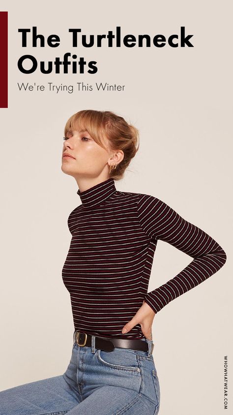 Chic turtleneck outfits to try this winter Turtleneck Outfit Layering Winter, Long Sleeve Turtle Neck Outfits, Turtleneck Layering Outfit, Mock Turtleneck Outfit, Turtle Neck Layered, Striped Turtleneck Outfit, Turtle Neck Outfit Women, Turtle Neck And Jeans, Turtleneck Outfit Layering