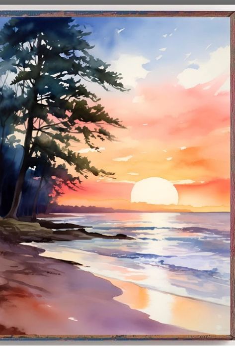 Watercolor Landscape Paintings Nature Beautiful, Watercolor Sunset Sky, Playful Painting, Watercolor Scenery, Watercolor Paintings Nature, Watercolor Art Landscape, Learn Watercolor Painting, Art Tutorials Watercolor, Watercolor Sunset