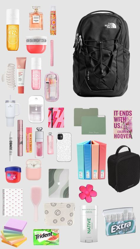 Cute Book Bags For High School, 5th Grade Backpack Essentials, Senior Year Backpack Essentials, Cheap Backpacks For School, Stuff To Keep In Your Backpack, Book Bags For Middle School, Things To Have In Your Backpack, What To Pack In Backpack, Backpack Essentials Aesthetic