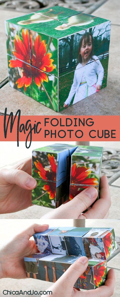 Photo Blocks Diy Wood Craft Ideas, Diy Wooden Cube For Photos, Folding Picture Cube, Wood Blocks Crafts Diy, Diy Photo Cube Gift Idea, Diy Picture Cube Photo Blocks, Cube Picture Diy, Block Picture Cube, Picture Blocks Diy