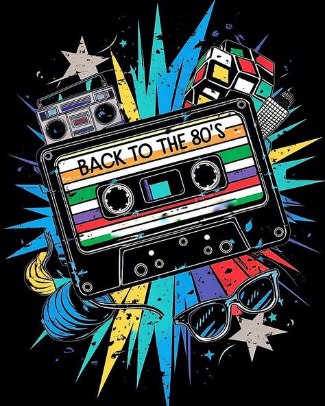 Back to the 80's Tshirt Design soon available. #cassettes #eightiesstyle #vintagefashion 80s Graphic Design Retro, 80s Graphics, 80s And 90s Aesthetic, Année 80 Aesthetic, 80s Illustration, The 80s, 80s Art, 80s Tshirt Design, 80s Illustration Graphics