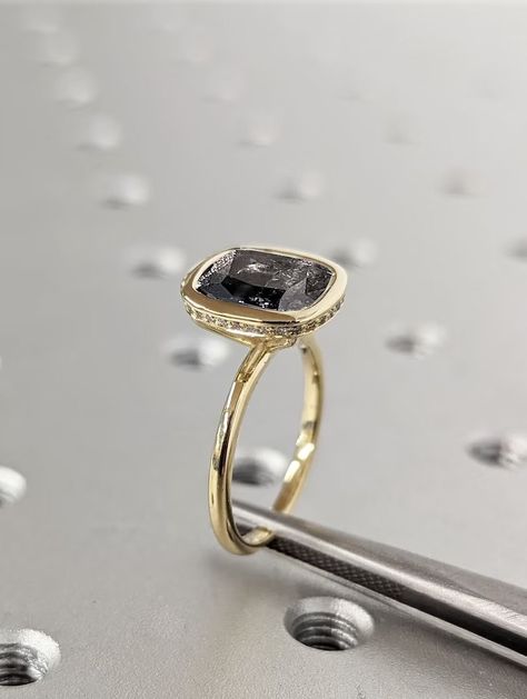 MAIN STONE Type: Natural Salt and Pepper Diamond Cut: Cushion Color: Dark / Grey / Icy~ #Bezel #Set #3ct #Cushion #Cut #Salt #and #Pepper #Diamond #Engagement #Ring #14K #Yellow #Gold #Diamond #Hidden #Halo #Custom #Wedding #Ring #for #Her #bezel #set #ring #hidden #halo #ring #diamond #hidden #halo #engagement #ring #promise #ring #statement #ring #custom #ring #for #her #wedding #ring #yellow #gold #ring #anniversary #ring #moissanite #halo #ring #salt #pepper #diamond #salt #pepper #ring Organic Wedding Band, Yellow Gold Moissanite Ring, Nature Inspired Wedding Ring, Engagement Ring Types, Black Zirconium Ring, Custom Wedding Ring, Pepper Diamond Engagement Ring, Bezel Set Engagement Ring, Moissanite Engagement Ring Halo