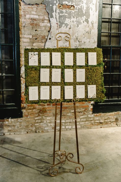 Moss-covered seat assignments Moss Board, Jurassic Wedding, Bayou Wedding, Forest Wedding Reception, Quince Planning, Seating Board, Wisconsin Fall, Seating Wedding, Elegant Rustic Wedding