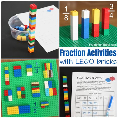 Fractions With Legos, Lego Math Activities, Lego Fractions, Lego Patterns, Kid Learning Activities, Fractions Activity, 5th Grade Homeschool, Addition And Subtraction Games, Activities For Classroom