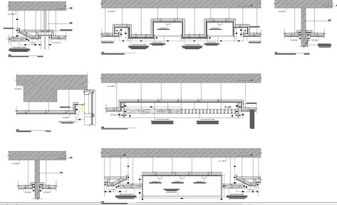 False ceiling section detail drawings cad files. Include sections, electrical fixture detail and cable detail of false ceiling. Fall Ceiling Designs In Autocad, Ceiling Section Detail, False Ceiling Section, Reflected Ceiling Plan, Ceiling Drawing, Office Ceiling Design, Section Detail, Gypsum Ceiling Design, Wooden Ceiling Design