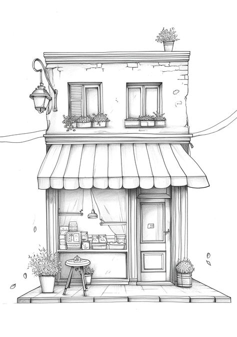 🏪✨ Get ready to paint the town...literally! 😍🎨 These adorable printable coloring pages featuring cute storefronts are the perfect way to unleash your creativity. Let's add some color to our world! 🌈✨ Png Coloring Pages, Storefront Sketch, House Colouring Pages Free Printable, Building Sketches Simple, Storefront Illustration, Houses Drawing, Coloring Sheets For Adults, Town Drawing, Bujo Art