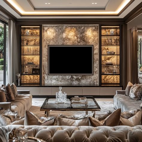 Chic Tv Wall, Living Room Tv Wall Luxury, Media Unit Design, Tv Wall Unit Designs, Tv Wall Design Modern Luxury, Luxury Tv Wall, Wall Unit Decor, Wall Unit Designs, Tv Unit Design Modern