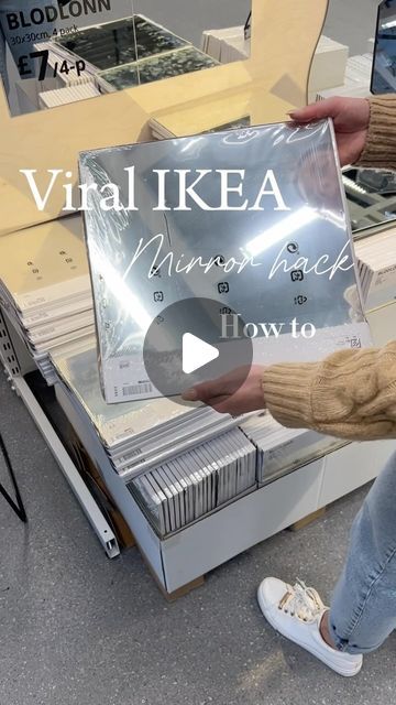 Ikea Tile Mirror Hack, Ikea Mirror Tiles Hack, Lönsås Mirror Ikea Hack, Blodlonn Ikea Mirror, Ikea Mirror Hack Diy, Ikea Mirror Wall, Ikea Tiles, Ikea Wall Decor, Ikea Mirrors