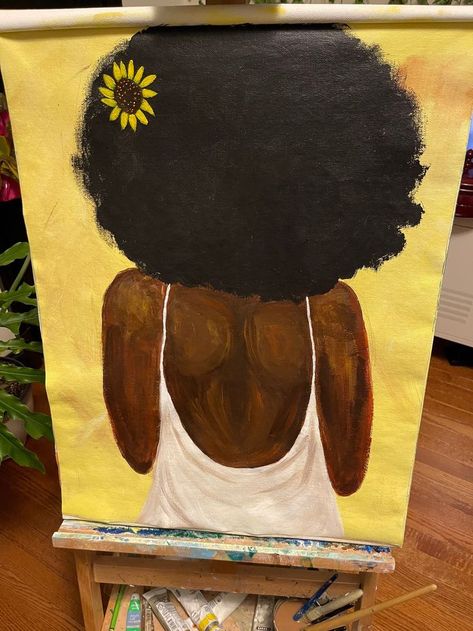 Painting Ideas Black Women, Easy Black Art Painting, Black Artist Painting, Bestie Paintings, Melanin Painting, Black Women Paintings, Paint Ideas On Canvas, Earthy Paintings, Painting Black Women