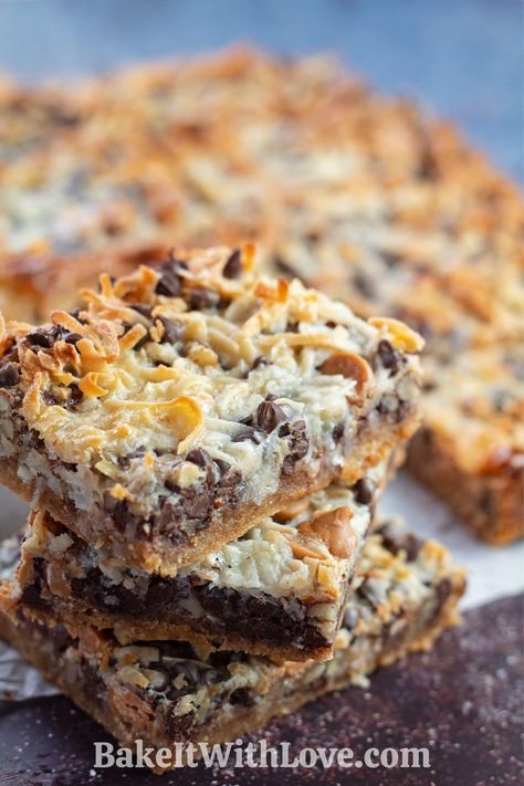 7 Layer Magic Bars, Dolly Bars, Hello Dolly Bars, 7 Layer Bars, Magic Cookie Bars, Layer Bars, Magic Bars, Square Recipes, Dessert Bar Recipe