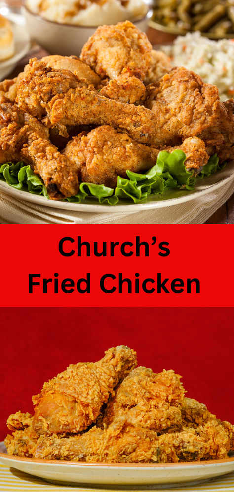 This fried chicken recipe packs a punch with its bold, zesty flavors inspired by Church's original recipe. Serve this extra crispy, mouthwatering fried chicken with your favorite sides for a perfect meal! Churches Fried Chicken Recipe, Garlic Fried Chicken Recipes, Chester Fried Chicken Recipe, Leftover Fried Chicken Ideas, Church's Chicken Recipe, Fried Chicken Seasoning Recipes, Popeyes Chicken Recipe Copycat, Fried Drumstick Chicken Recipes, Churches Chicken Recipe