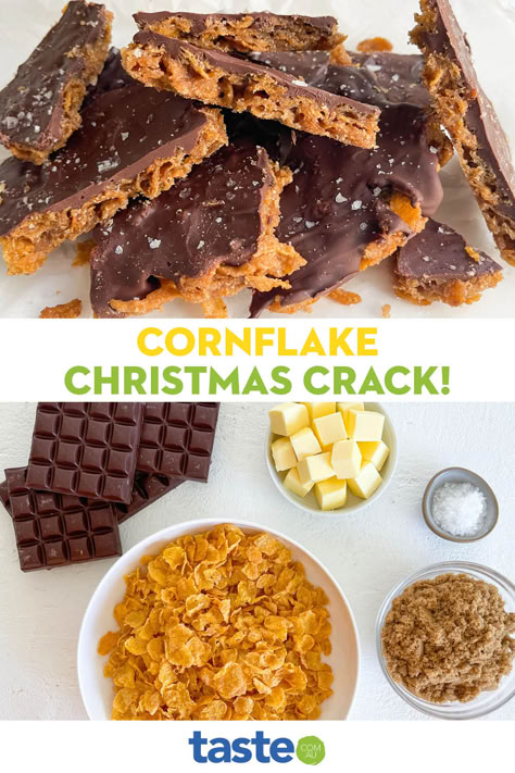 On Christmas, there's always room for some cornflake crack...get ready to literally *crack* this school fete-inspired snack. Clod Hoppers Recipe, Treats With Corn Flakes, Christmas Cornflake Cookies, Cornflake Clusters Recipe, Cornflake Christmas Cookies, Chocolate Cornflake Crackles, Frosted Flakes Dessert, Cornflake Wreath Cookies, Cornflake Recipes Healthy