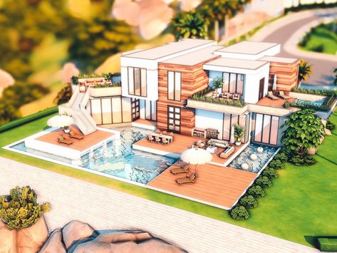 Sims 4 Homes, Sims 4 Modern House, Big Modern Houses, Sims 4 City Living, Celebrity Mansions, Big Mansions, Ultra Modern Homes, Modern House Floor Plans, Factory Architecture