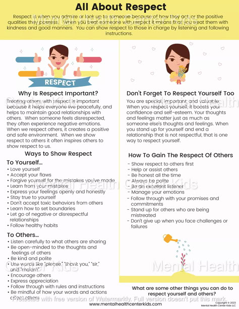 handout for kids and teens about respect Teaching Respect To Teenagers, Respect Worksheets For Kids, Respect Examples, Respect Activities For Kids, Ways To Show Respect, Respect Poster, Honesty Lesson, Respect Lessons, Respect Activities