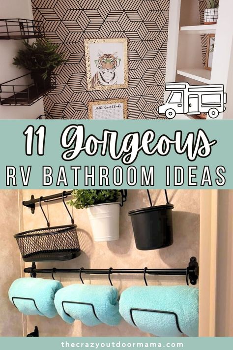 These before and after pictures will leave you excited to try some ideas in your own RV bathroom makeover! Check out these remodels as well as the deets on the decor, such as wallpaper and a modern sink! Tiny Bathroom Before And After, Camper Trailer Bathroom Remodel, Makeover Small Bathroom, Remodel Rv Bathroom, Rv Bathroom Wallpaper Ideas, Rv Bathroom Shower Remodel, Travel Trailer Bathroom Ideas, Coachman Catalina Remodel, Rv Remodel Before And After Rv Makeover