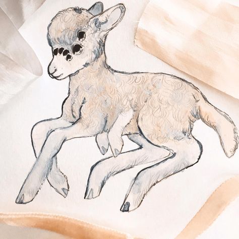 Creepy Lamb Drawing, Lamb Drawing Aesthetic, Creepy Sheep Art, Two Headed Lamb Drawing, Sheep Humanoid, Cute Lamb Art, Lamb Fursona, Lamb Eyes, Cute Lamb Drawing