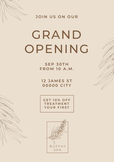 Spa Invitation Card, Invitation Poster Events, Opening Design Poster, Office Inauguration Invitation Card, Grand Opening Aesthetic, Office Opening Invitation Card Design, Cafe Opening Invitation, Grand Opening Invitation Card Design, New Opening Poster Design