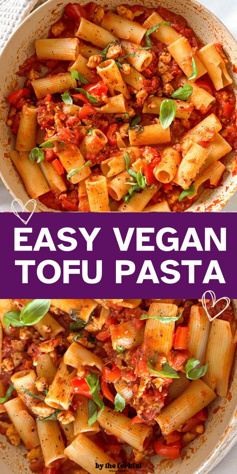 Pasta High Protein, Tomato Tofu, Pasta With Tomato Sauce, Easy Tofu, Tofu Pasta, Butternut Squash Pasta Sauce, Tofu Recipes Easy, Liver Recipes, Rigatoni Pasta