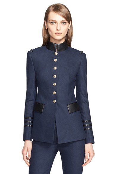 ALTUZARRA Altuzarra Lightweight Military Blazer with Leather Trim available at #Nordstrom Military Inspired Outfit, Military Inspired Fashion, Military Field Jacket, Military Blazer, Military Jackets, Military Style Coats, Trim Jacket, Military Style Jackets, Military Inspired