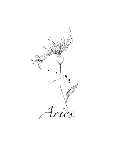 Honeysuckle Flower Tattoo, Aries Flower Tattoo, Tattoo Honeysuckle, Aries Flower, Aries Symbol Tattoos, Widder Tattoo, Honeysuckle Tattoo, Aries Tattoos, Aries Constellation Tattoo