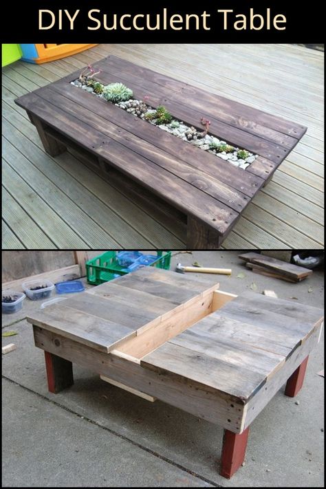 Succulent Table, Succulent Centerpiece, Pallet Furniture Designs, Homemade Furniture, Planter Table, Wooden Pallet Projects, Recycled Pallets, Old Pallets, Pallet Furniture Outdoor